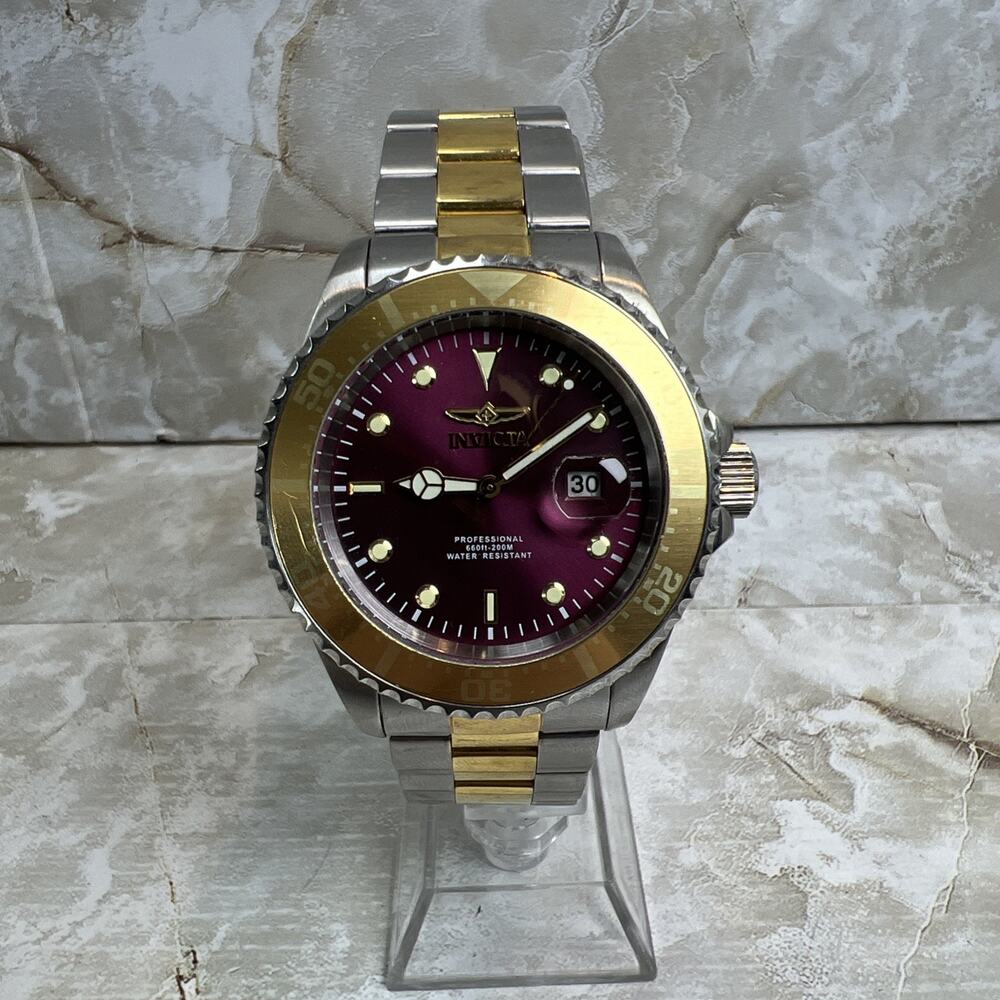 Mens Invicta Pro Diver Quartz Watch Model 23389 Burgundy Dial NEEDS BATTERY